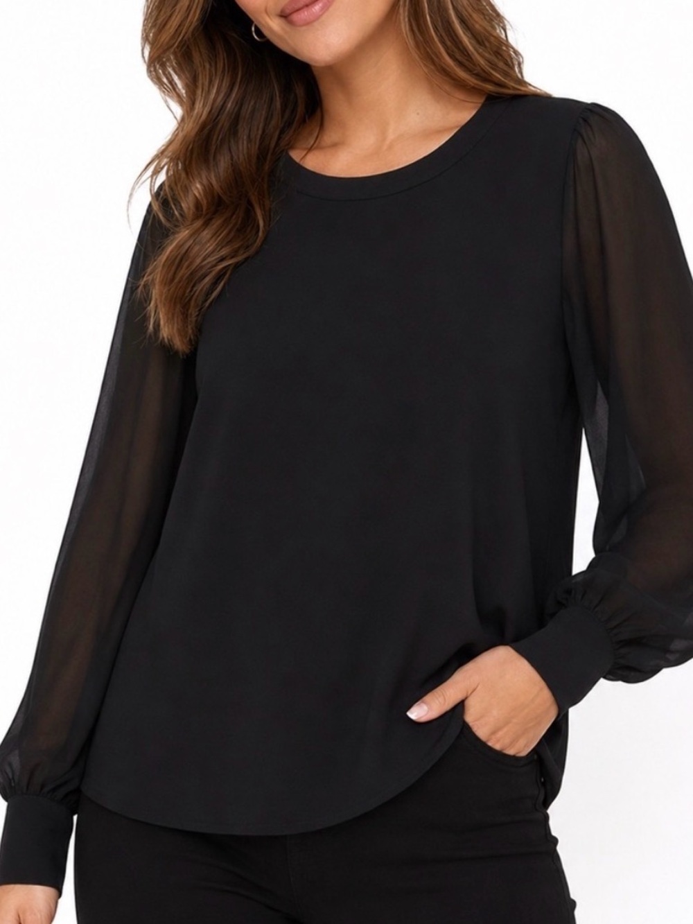 Banana Republic Sheer-Sleeve Crepe Top